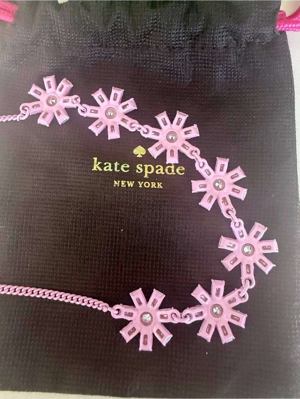 kate spade pink chain charm necklace with gold logo detail